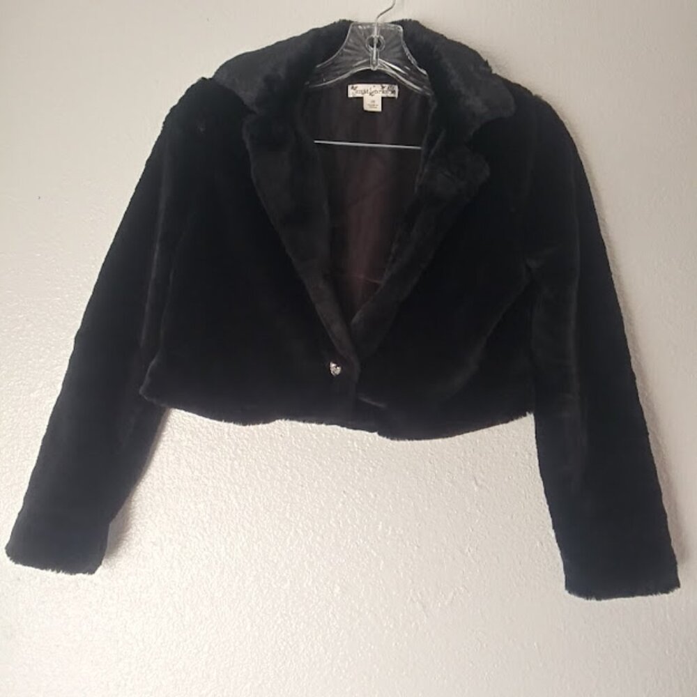 Knit Works girl's size 10 faux fur black jacket